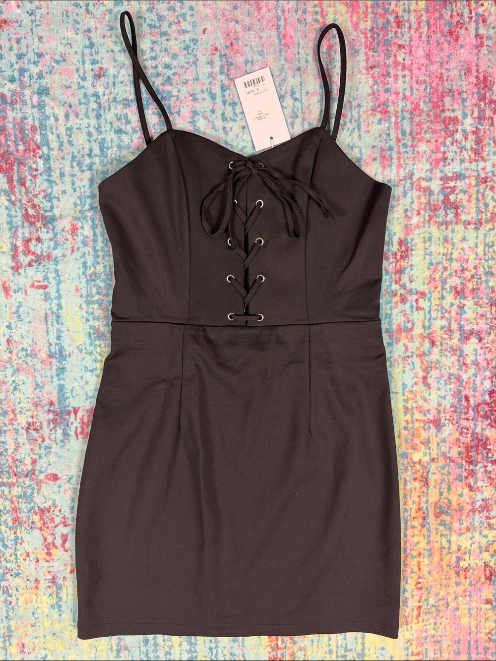Black Lace-Up Spaghetti Strap Mini Dress